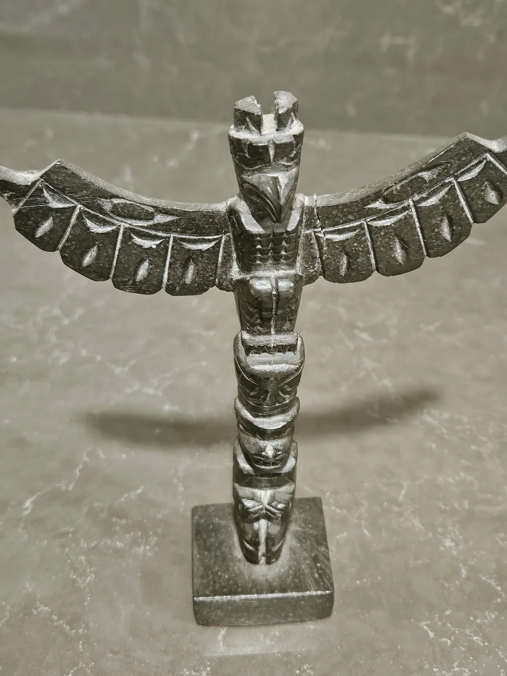 Hand-Carved Black Totem Pole Sculpture Signed by Artist - Picture 8 of 13